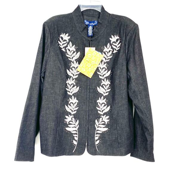Susan Graver Embroidered Floral Zip Front Jacket Womens XL NWT - Picture 1 of 6